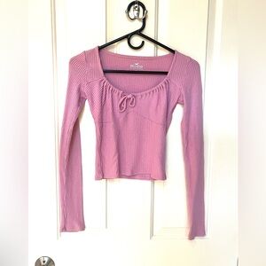 Hollister Pink long sleeved tie front ribbed top junior girls XS